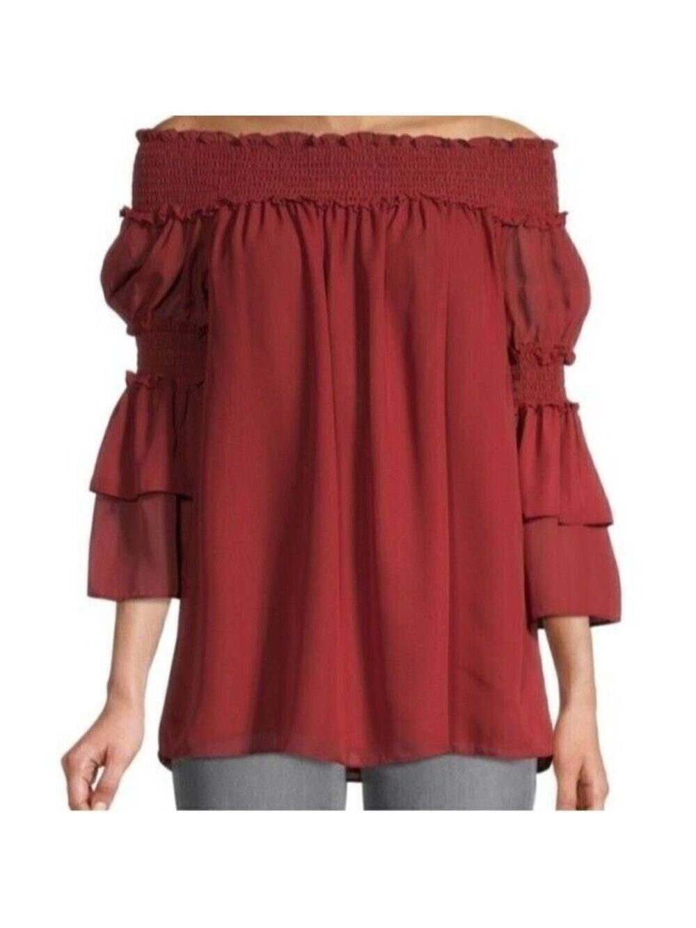 Max Studio BNWOT off shoulder smocked bell sleeve blouse women sz Small